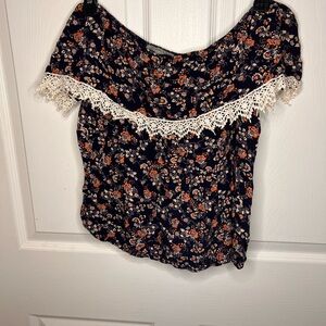 Charlotte Russe Navy Floral Lace Blouse